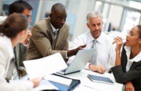 Business meeting between male and female colleagues